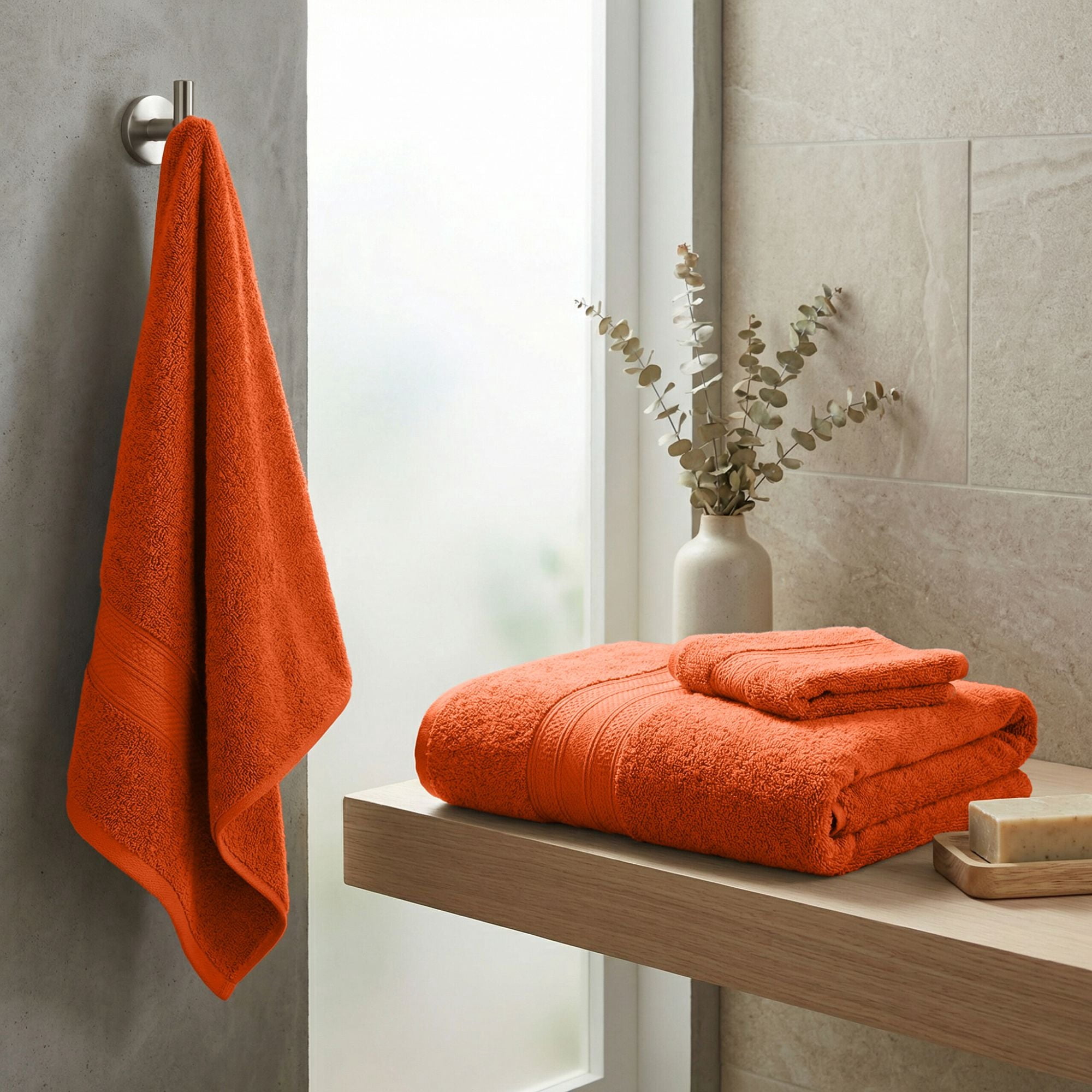 Superior Atlas Heavyweight Plush 3 Piece Cotton Towel Set, Sandstone