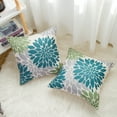 thumbnail image 5 of Decorative Throw Pillow Covers 18x18 Linen Dahlia Flower Cushion Covers for Sofa Farmhouse Living Room Bedroom ,Green Teal Grey, 2 Pack, 5 of 6