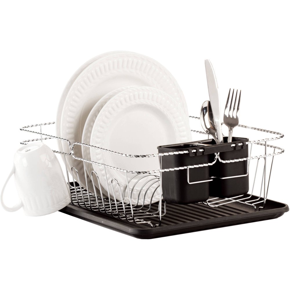 Kitchen Details Twisted Chrome 3 Piece Dish Rack in Black