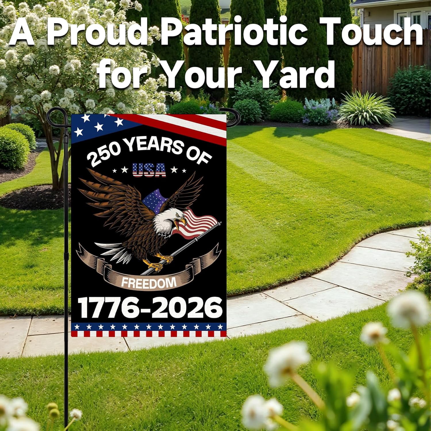 America 250 Years Garden Flag, 250th Anniversary USA Patriotic Double-Sided Banner, Double-Sided Burlap, 1776-2026 Semiquincentennial Commemorative, Suitable for Outdoor Lawn Decor