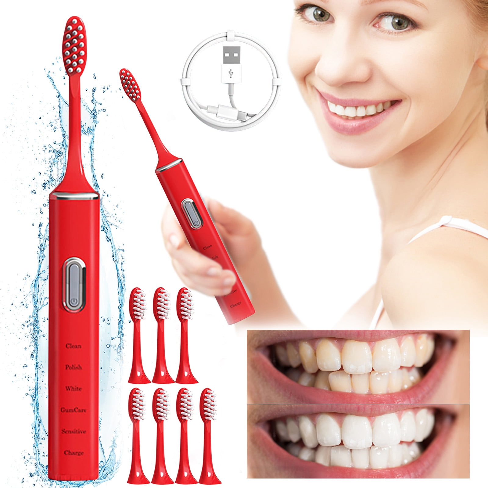 Electric Toothbrush Potable Loss Charging Wire with 8 Brush Heads