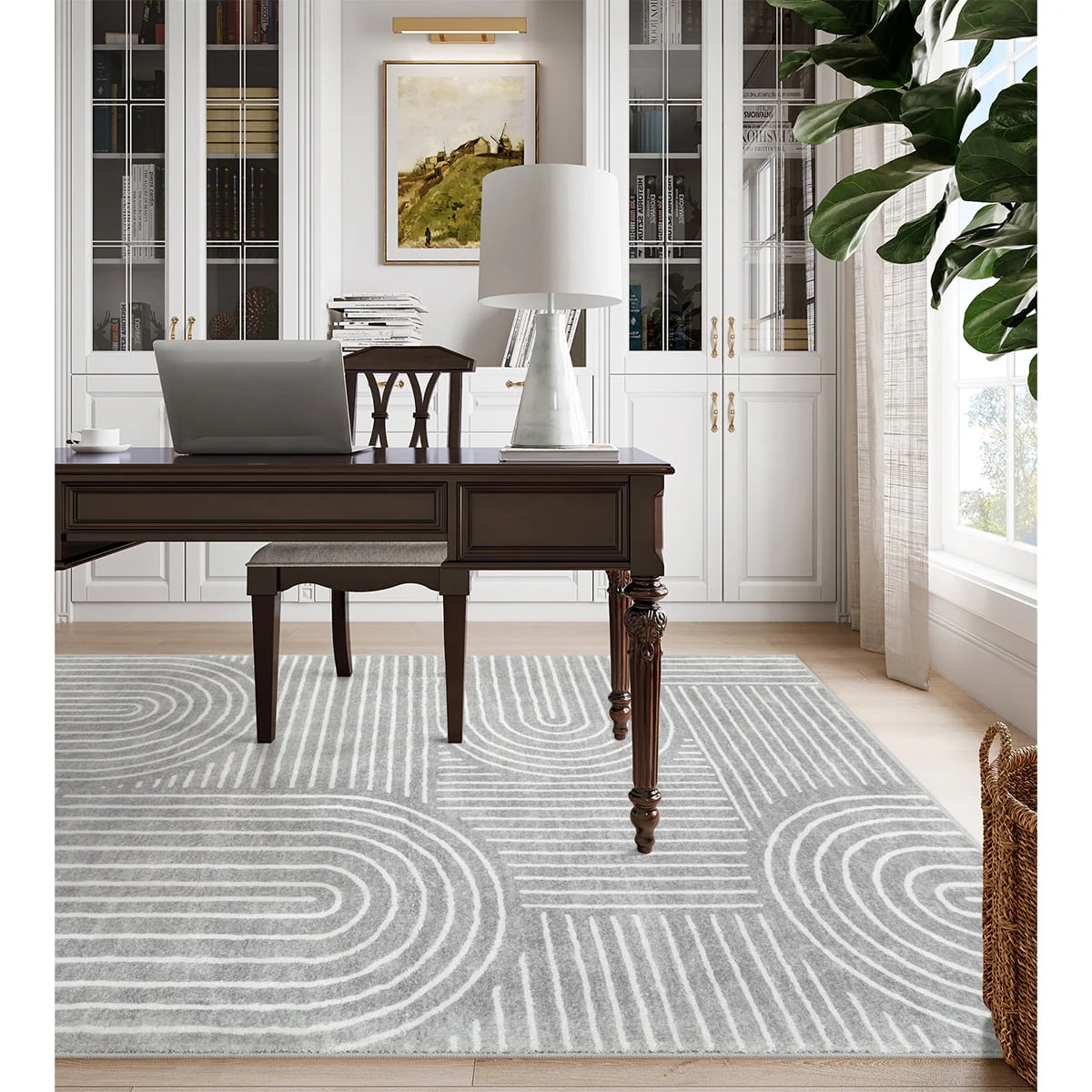 Moynesa 8'x10' Abstract Area Rugs for Living Room, Ultra-Thin Soft Washable Rug Non-Slip Large Modern Bedroom Rug Non-Shedding Accent Carpet for Dining Room Office, Gray