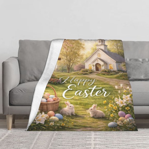Happy Easter Flannel Throw Blanket Soft Blankets for Bed Sofa