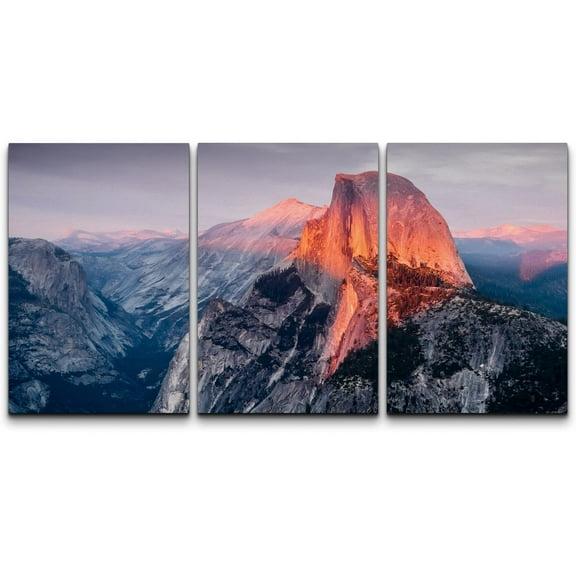 wall26 - 3 Panel Canvas Wall Art - Majestic Natural Landscape Triptych Canvas Series - Yosemite at Sunrise - Giclee Print Gallery Wrap Modern Home Art Ready to Hang - 16"x24" x 3 Panels