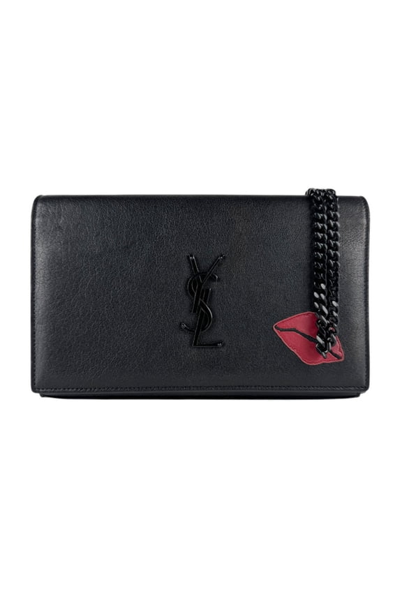 Pre-Owned Saint Laurent Women's Black Leather Chain Wallet z8212 (Good)