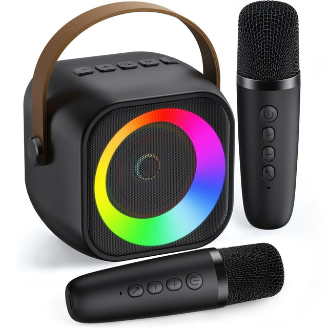 Máquina de Karaoke Portátil con Micrófonos Inalámbricos - Altavoz Bluetooth, Luces de Fiesta, Ideal para Niños y Adultos - Regalo para Cumpleaños/Fiestas Familiares