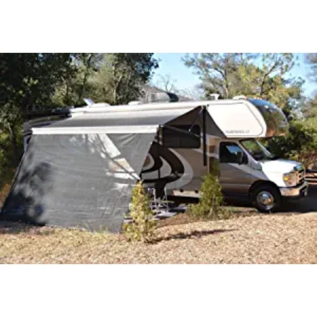 RV Awning Shade Motorhome Patio Sun Screen Complete Deluxe Kit (Black) (10'x10')