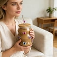 thumbnail image 7 of Square Glass Drinking Cups With Lids & Heat Transparent Tumbler Glass Cup With Bow Cold Drinks Cup For Juice Milk Coffee Suitable For Home Bar Party, 7 of 7