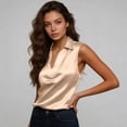 thumbnail image 7 of Women's Sleeveless Silk Satin Blouse, Casual V Neck Tank Top for Business, Office, and Dressy Summer Wear,Champagne,S, 7 of 7