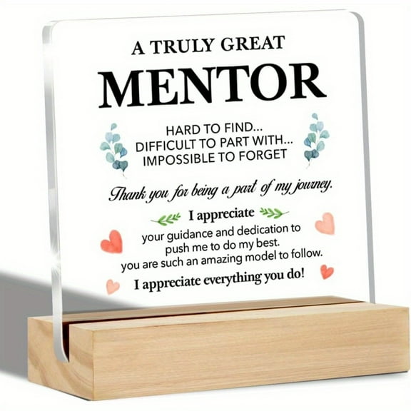 3.9x3.9 Inch Mentor Appreciation Acrylic Desk Sign with Wooden Stand - Inspirational Thank You Gift for Birthday、Retirement、Farewell, Home、Office、Study Decor