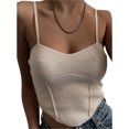 thumbnail image 4 of VISgogo Camisola ajustada para mujer, tops cortos sin mangas con tirantes finos y cuello en V de color sólido para adultos VISgogo moda, 4 of 6