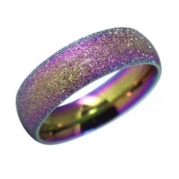MATROOY Rainbow Glitter Fashion Ring Womens Stainless Steel Sandblasted Retro Disco Band-10