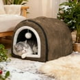thumbnail image 3 of Heated Cat Bed Indoor, Cat Bed Cave, Removable Semi-Enclosed Nest with Curved Roof and Temperature Control for Small and Medium Cat Breeds for Winter Travel Home (Brown, S), 3 of 13