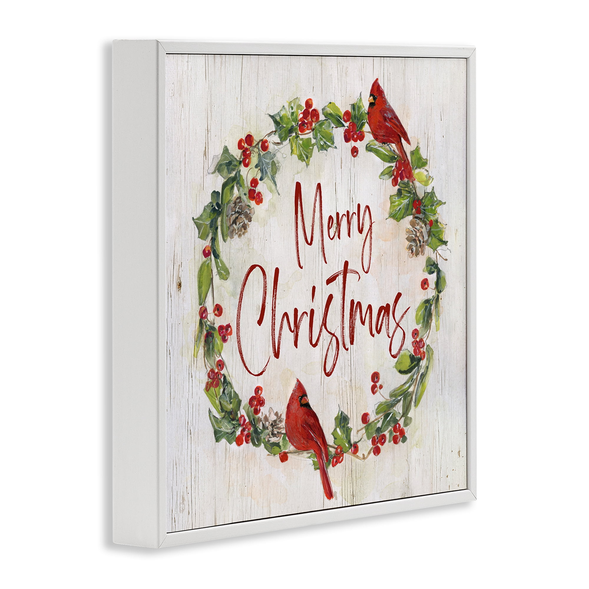 Stupell Industries Christmas Seasonal Wreath Holiday Painting White Framed Art Prints Wall Art, 24 x 24