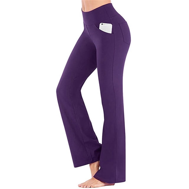 Txlixc, pantalones de yoga ligeramente acampanados para mujer, pantalones casuales de cintura alta elásticos de pierna ancha, pantalones elásticos deportivos de moda Txlixc Estilo de ocio