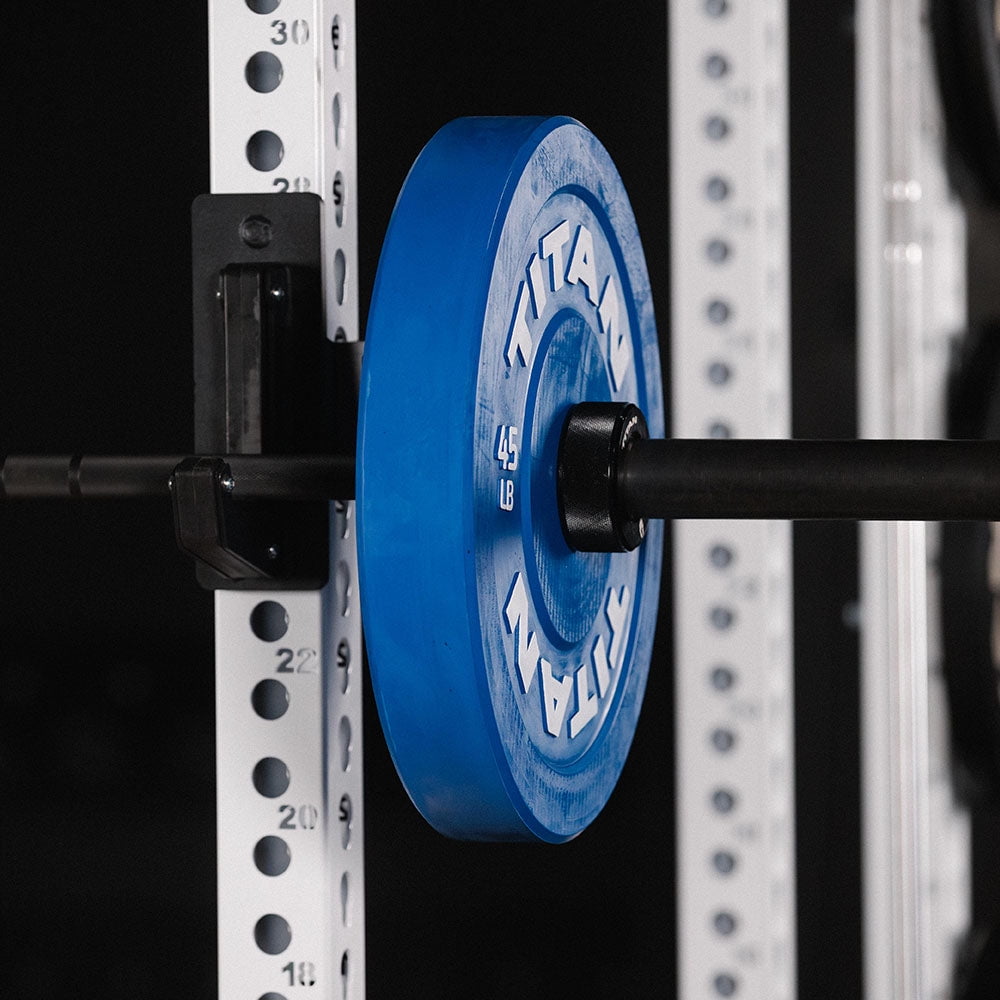 Titan Fitness 45 LB Economy Olympic Bumper Plate, Color-Coded by IWF Standards, Low Bounce Rubber with Steel Insert