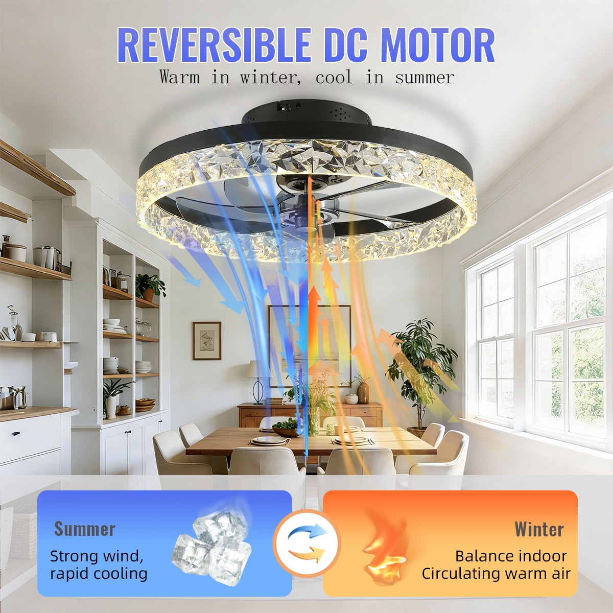 Ceiling Fans with Lights and Remote, 20'' Low Profile Ceiling Fans, 3000-6000K Dimmable Modern Flush Mount LED Fan Light, Fandelier Ceiling Fan for Bedroom, Kitchen, Living Room, Black