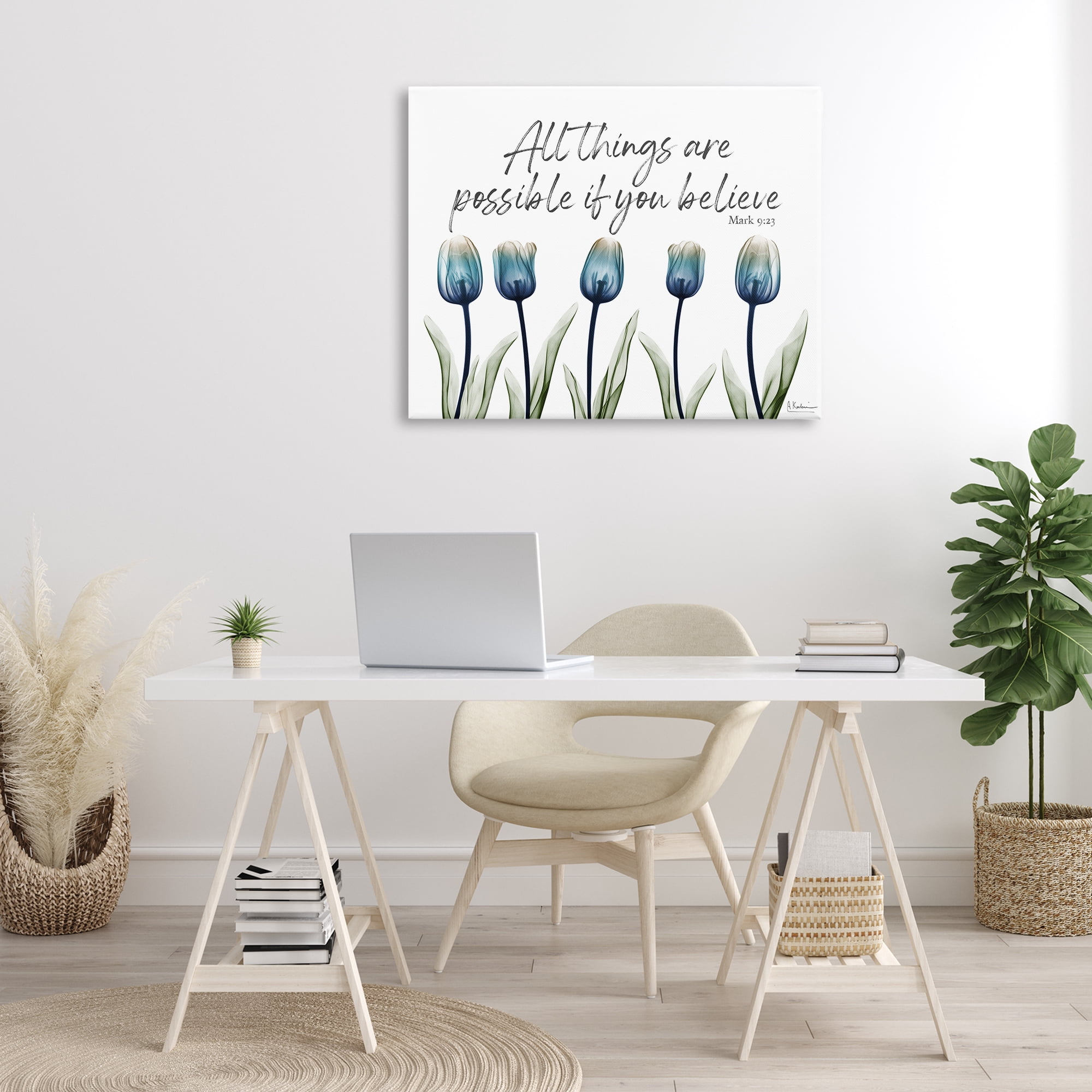 Stupell Industries All Things Possible Tulips Religious Painting Gallery Wrapped Canvas Art Print Wall Art, 40 x 30