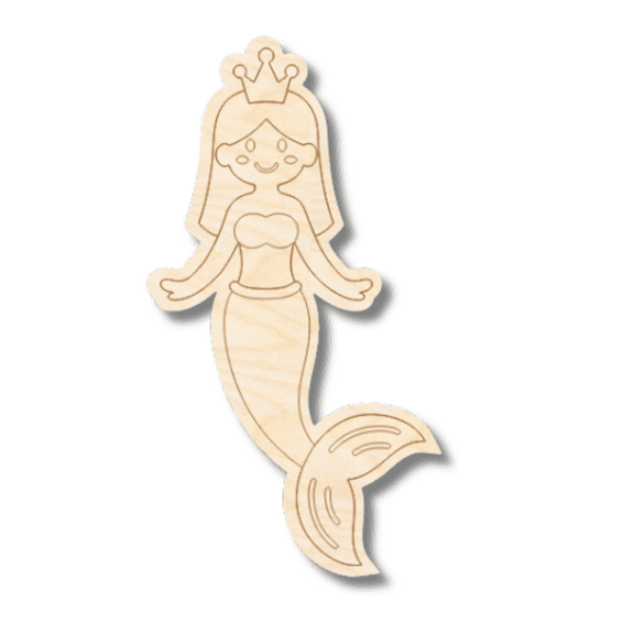 Unfinished Wood Etched Princess Mermaid Shape 8" / 1/4"