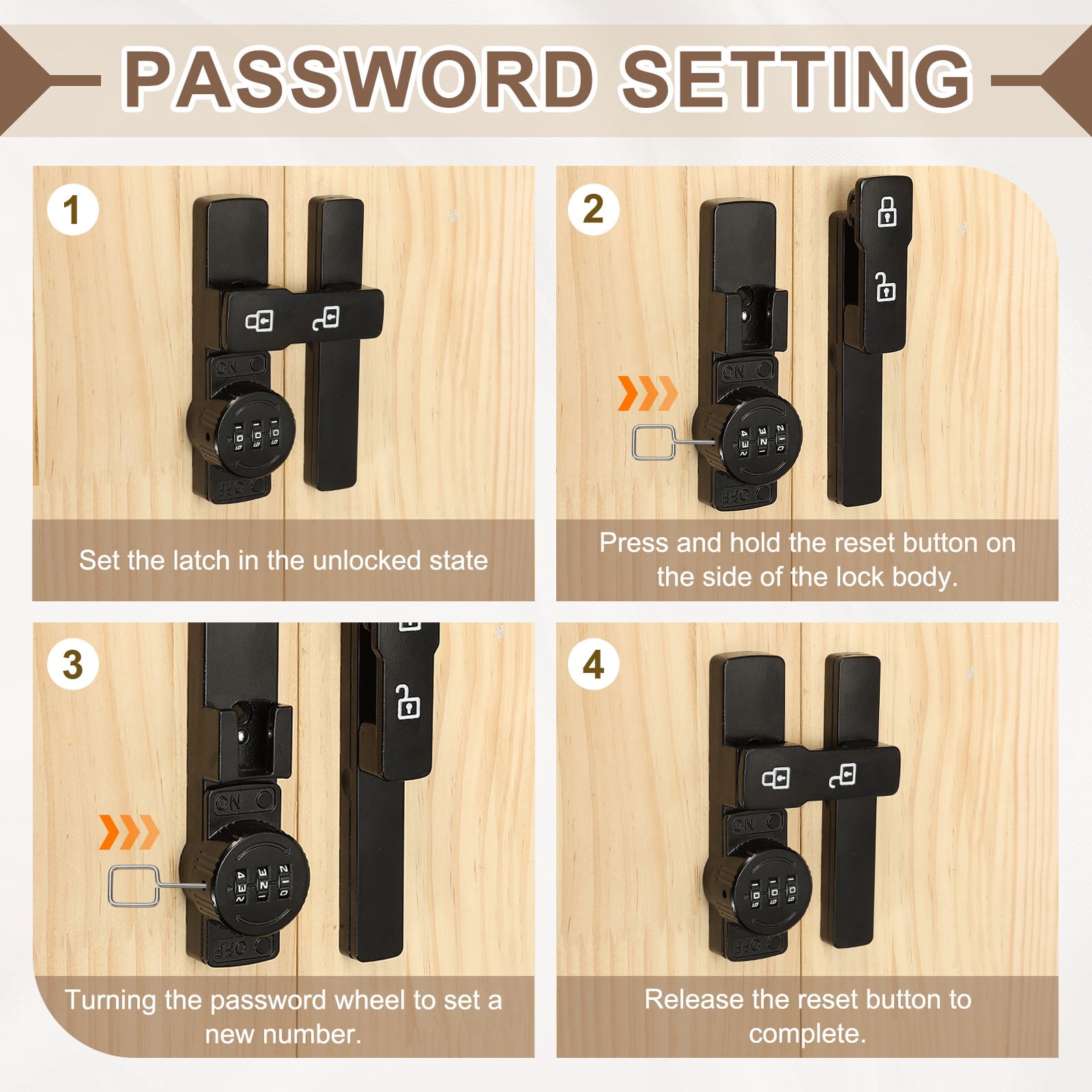 Uxcell 180 Degree Flip Sliding Barn Door Lock Mechanical Keyless 3 Digit Password Combination Lock for Sliding Door Windows Cabinets, White