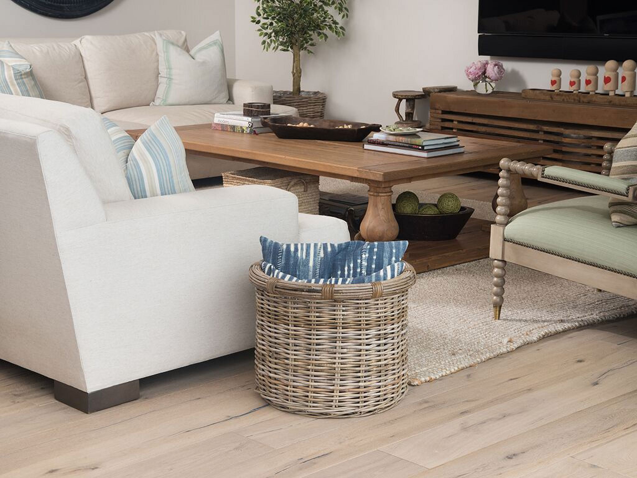 Kouboo Handwoven Rattan Round Storage Log Basket, Organizer, Planter Gray-Brown