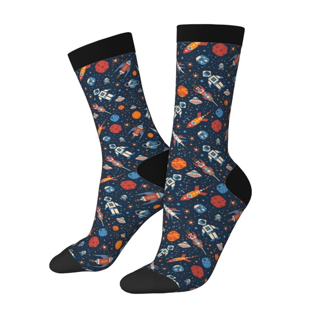 Fotbe Spaceships And Stars In Outer Space Calcetas Largas con Estampado para Hombre y Mujer – Calcetas de Compresión Transpirables y Elásticas, Viajar y Uso Diario Talla 5-11
