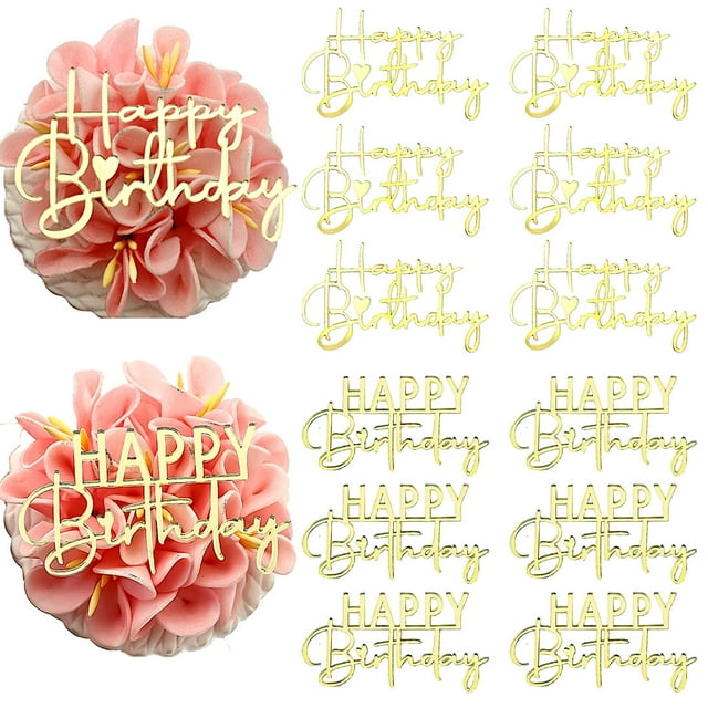 Adorno para tartas AiQi Bakes Happy Birthday, espejo acrílico dorado