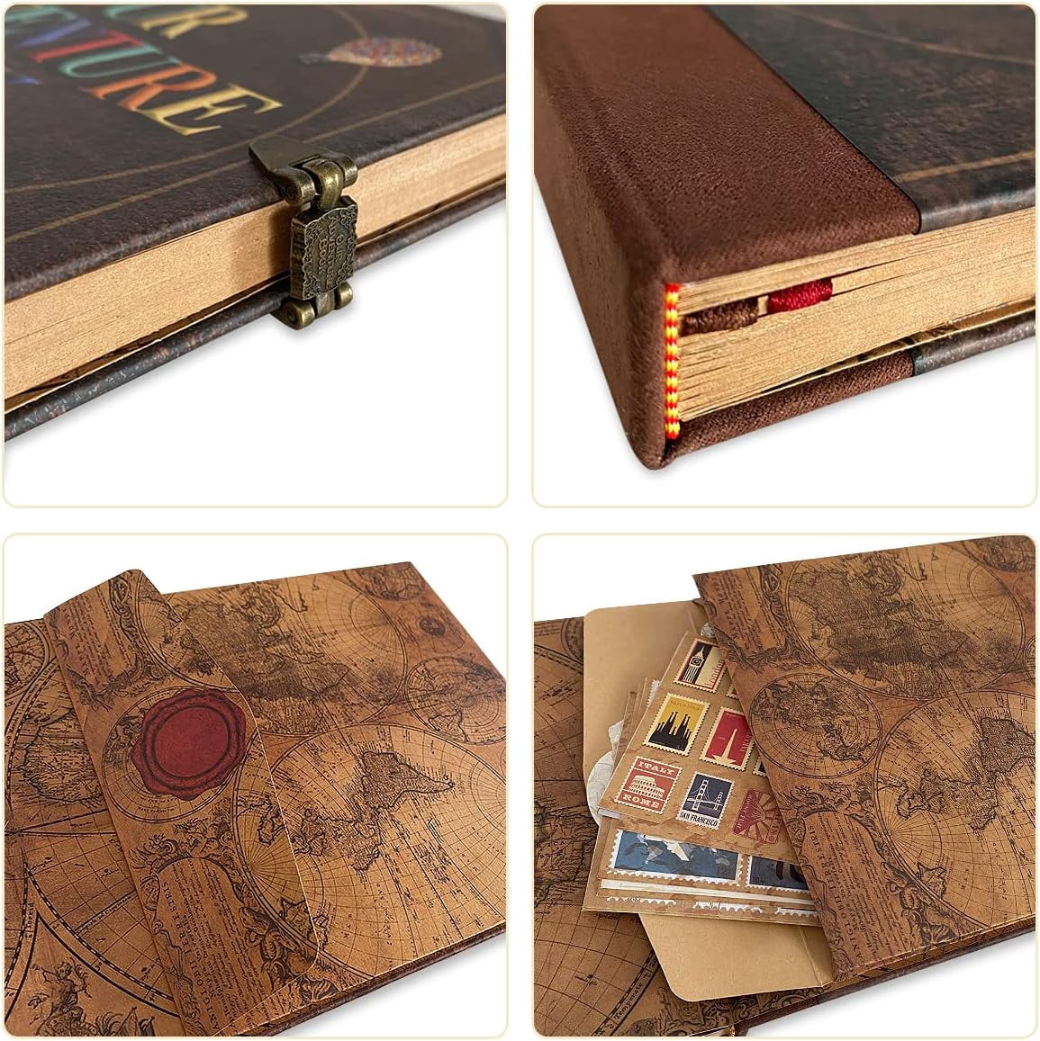 Adventure Book Travel Diary & Scrapbook - Retro-Style Photo Album, Vintage Guestbook for DIY Memories, Anniversary, Wedding, Baby, Travel, or Valentine's Day Gift