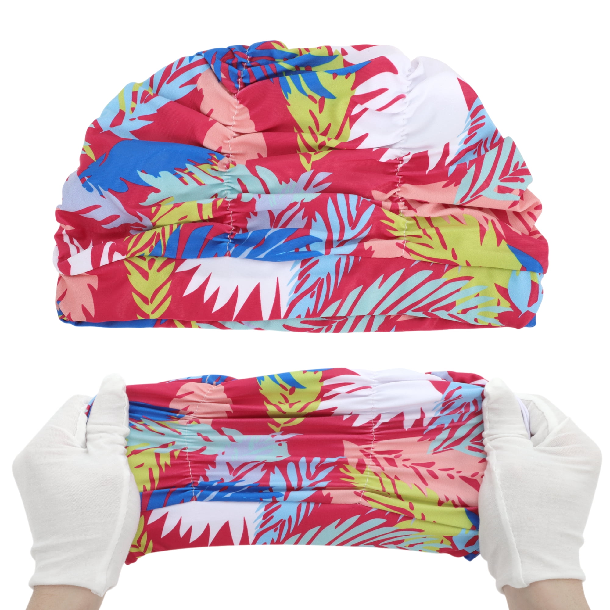 Unique Bargains 1Pc Breathable Pleated Style Swimming Cap Red Blue