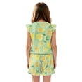 thumbnail image 2 of ZIATUBLES Lemon Green Print Girls Summer Casual Playsuit Flutter Sleeves Short Jumpsuit Button Round Neck Kids Romper Elastic Waist Relaxed Fit Comfort Outfit with Pockets for 7-8 Y, 2 of 6