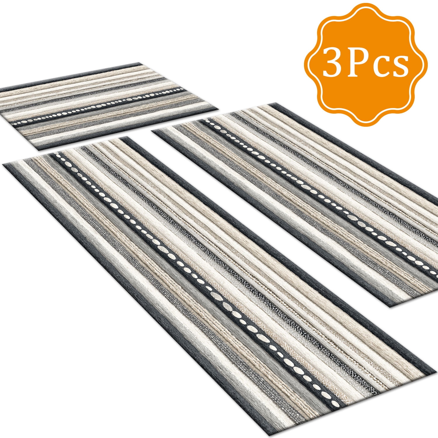 3 Piece Kitchen Rug Set, Non-Slip And Washable, Abstract Pattern Kitchen Hallway Rug, Soft And Comfortable, Suitable For Sinks, Floors, Entrances, Hallways and Bathrooms