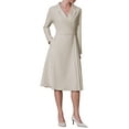 thumbnail image 2 of INSPIRE CHIC Women's Notch Lapel Wrap Neck Long Sleeve A-Line Midi Pleated Dress XL Beige, 2 of 5