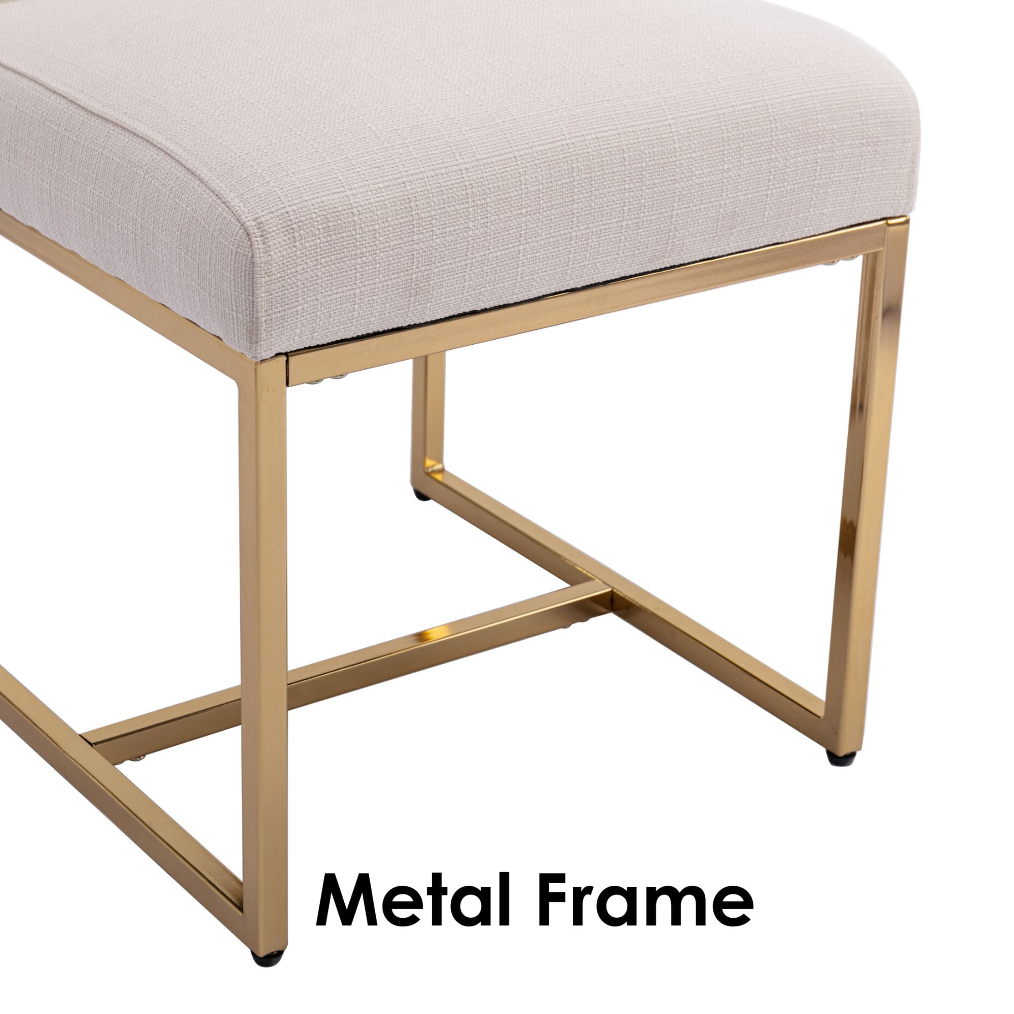 Dayalane Mid Century Modern Dining Chairs Set of 4, Beige Linen Upholstered Kitchen & Dining Room Chairs with Gold Metal Frame, Armless Side Chairs for Living Room