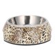 thumbnail image 1 of Cuenco de agua y comida para perros 2 en 1, base antideslizante, plato alimentador de cuenco para mascotas de acero inoxidable (M para patrón de leopardo), 1 of 5