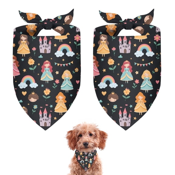 Dog Bandana 2 Pack,Black Princess Castle Rainbow Pattern Bandanas for Dogs,Cat Bandana,Small/ Large Dog Bandana 2 Size,Dog Bandanas