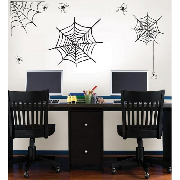 Web and Spiders  Halloween Decal ~Three Webs, 5 Spiders