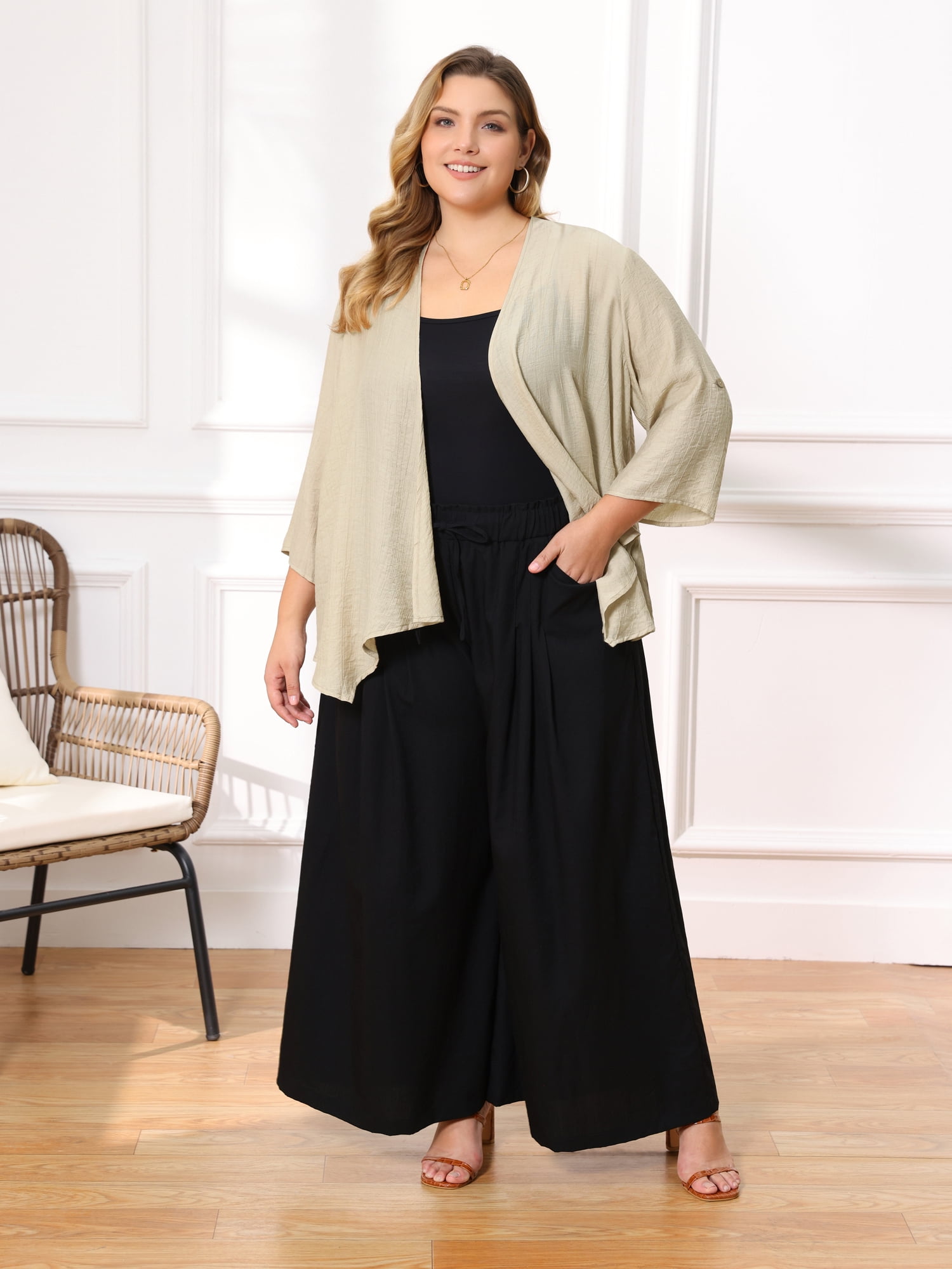 DARING DIVA Women's Plus Shrug 3/4 Sleeve Open Front Cardigans 2X Apricot