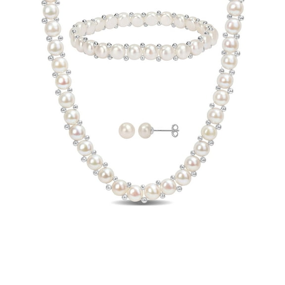 Everly Women's Cultured Pearl Sterling Silver Bracelet Jewelry Set