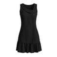 thumbnail image 6 of Women's Sleeveless Ruffle Hem Mini Dress Ribbed Textured Shift Dress Asymmetrical Neck Summer Beach Sundress Street Casual Outfit Black, 6 of 6