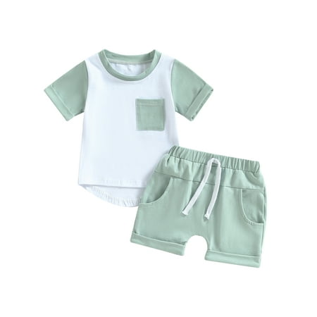 

Baby Boys Shorts Set Short Sleeve Contrast Color T-shirt with Elastic Waist Shorts Summer Outfit