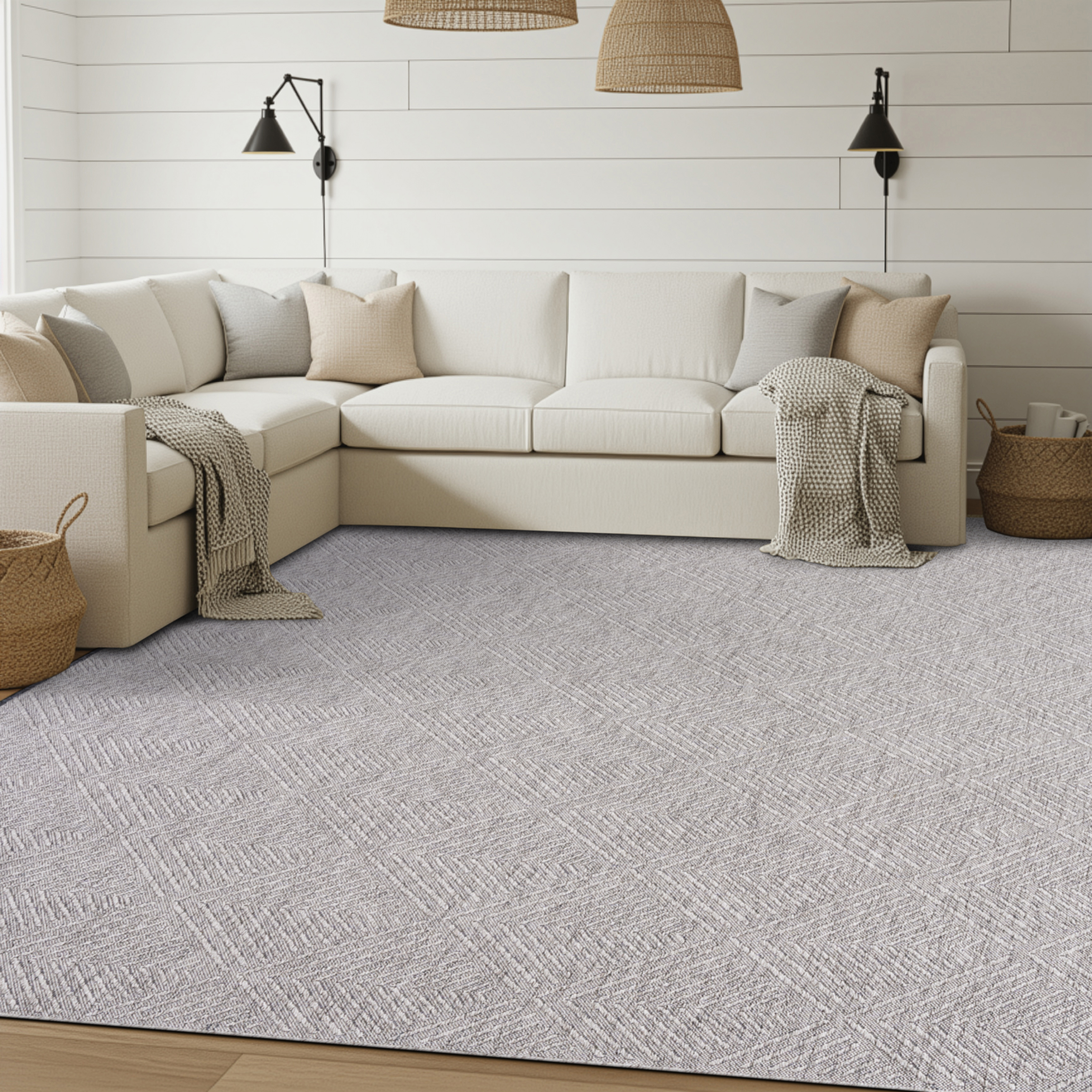 Alma Transitional 8' x 10' Light Gray and Stone Grey, Machine Washable Polyester & Cotton Indoor Area Rug
