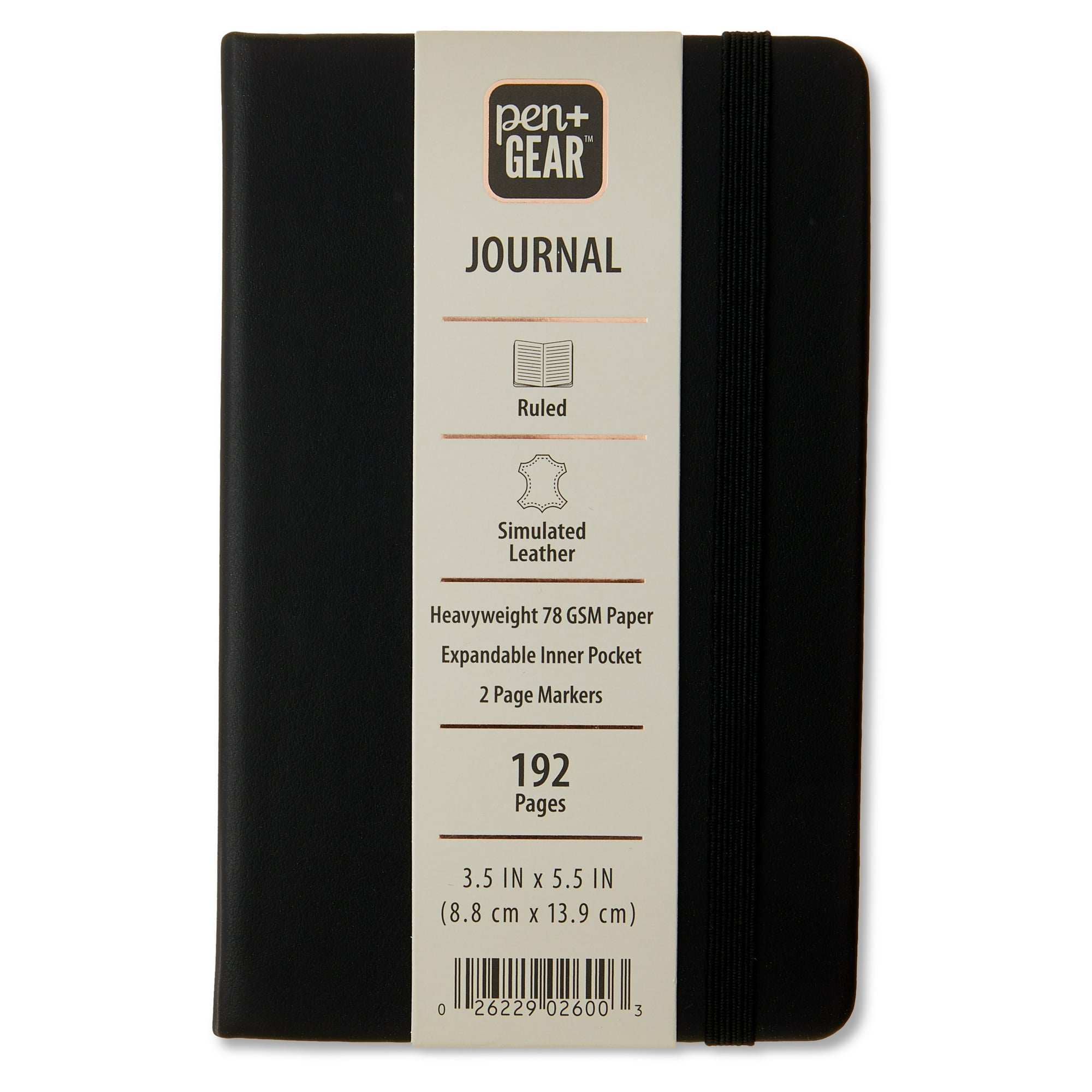 Pen+Gear Simulated Leather Journal, Black, 3.5 x 5.5 in, 192 Ruled Pages