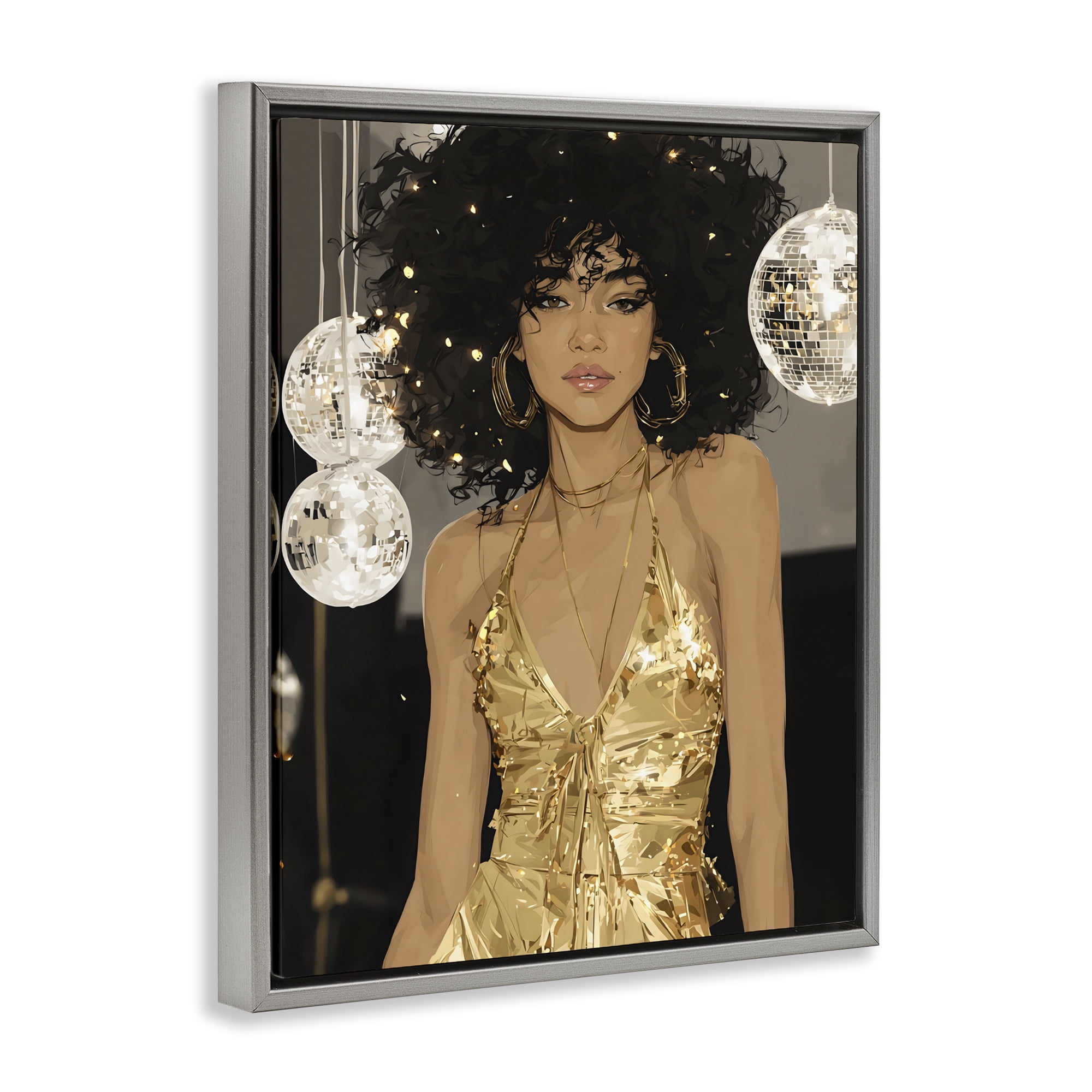Stupell Industries Golden Disco Dream Party Gray Framed Floater Canvas Wall Art, design by Franklyn Gregory