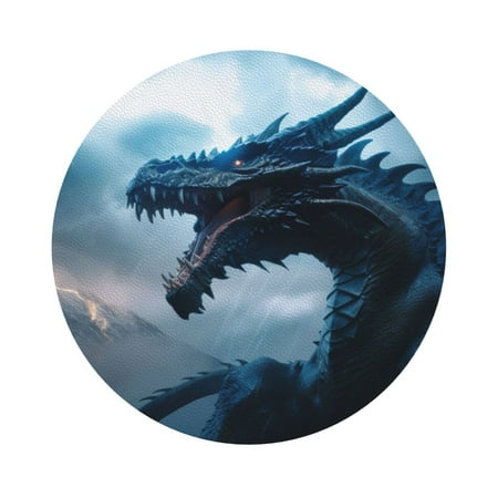 

Coaee Blue Thunder Storm Dragon Print Leather Coasters Set of 6 Non-Slip Washable Cup Coasters for Home Office Bar Round Shape
