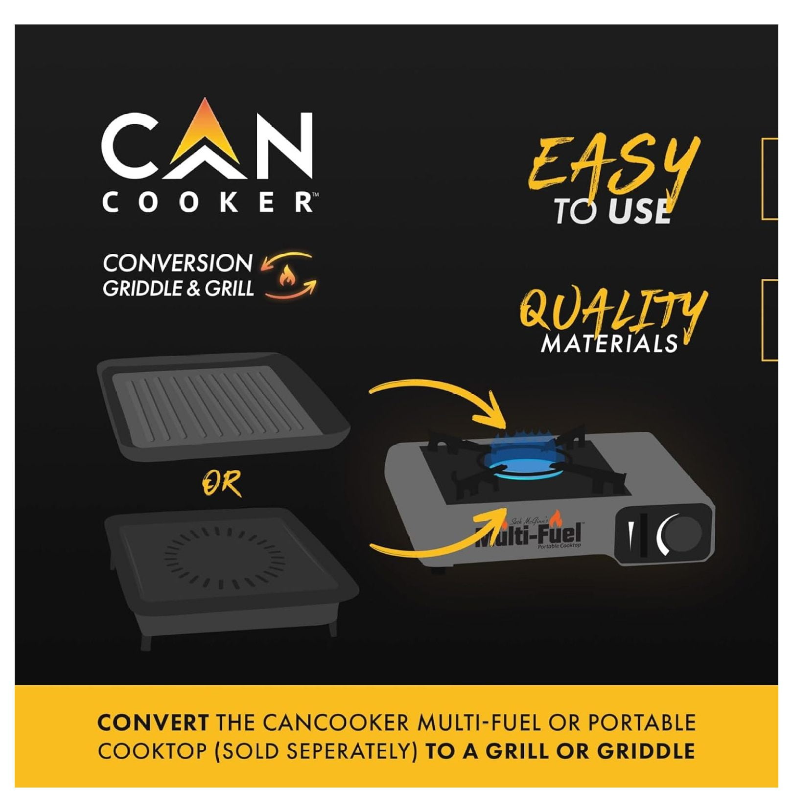 Portable Conversion Grill | Easily Convert The Multi-Fuel, Portable Cooktop, or ANY Burner to a Grill, Black, 12 x 12 x 3