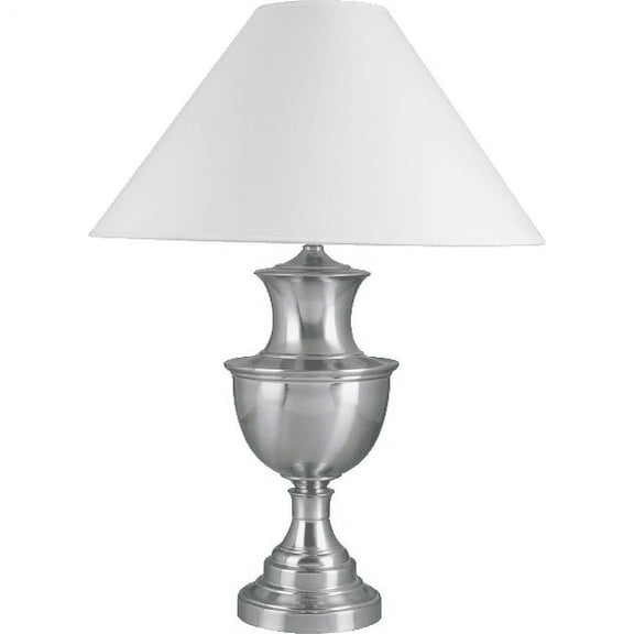 NEW Classic Brushed Steel Base with White Fabric Shade Finish 28" Table Lamp 6235