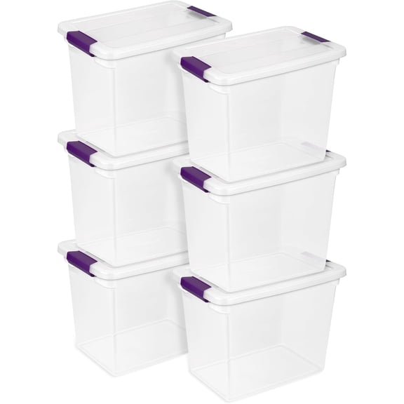 Miemie 6-Pack 27 Quart ClearView Latch Box, Stackable Organizer Bins with Latching Lids - Clear Plastic Organization Containers for Closet, Bedroom, Shelving Units and Everyday Home Storage
