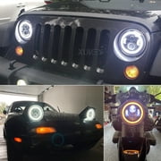 2X 7 INCH Round LED Headlights Halo Angle Eye For Jeep Wrangler JK LJ TJ CJ