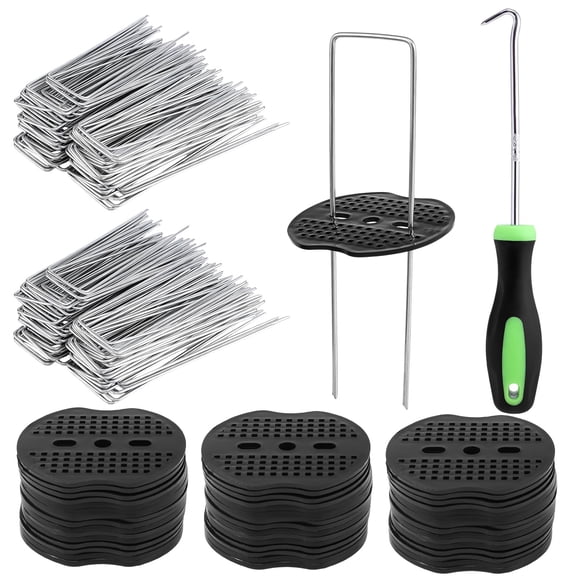 Ensemble de 201 Pcs d'Agrafes de Jardin, 100 Pcs d'Agrafes Paysagères en U de 6 Pouces avec 100 Pcs Joints et 1 Pcs Crochet de Cueillette, Galvanisé
