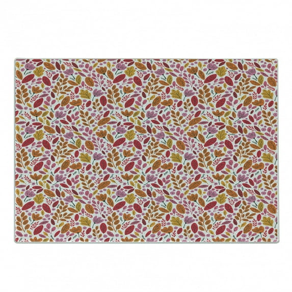 Nature Cutting Board, Colorful Pattern with Foliage Flowers Rustic Branches Changing of Seasons, Decorative Tempered Glass Cutting and Serving Board, Small Size, Multicolor, by Ambesonne